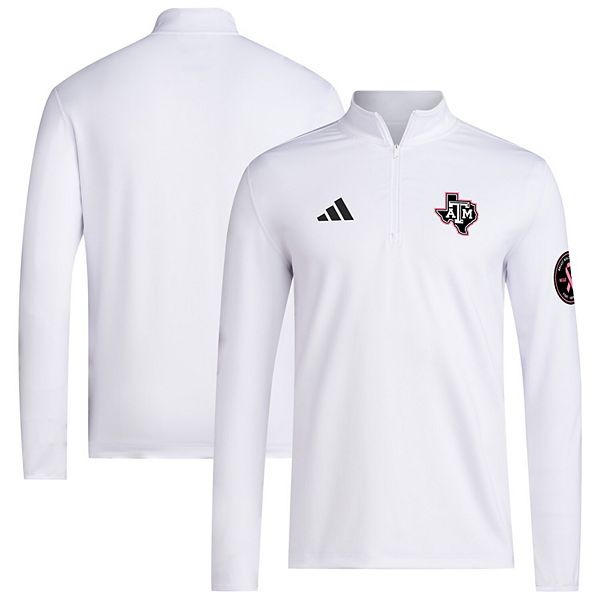 Мужская белая толстовка Texas A&M Aggies Wear Pink с четвертью молнией Adidas — фото 2