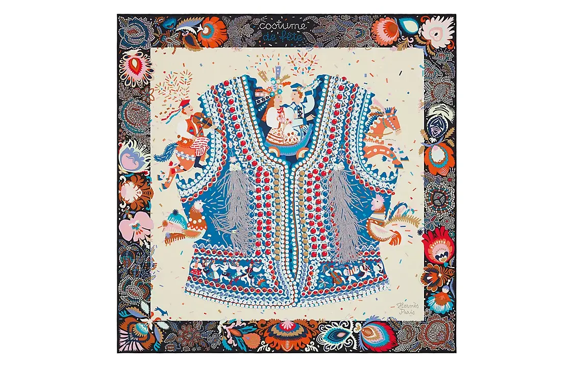 

HERMES Праздничный шелковый платок, Multicolor