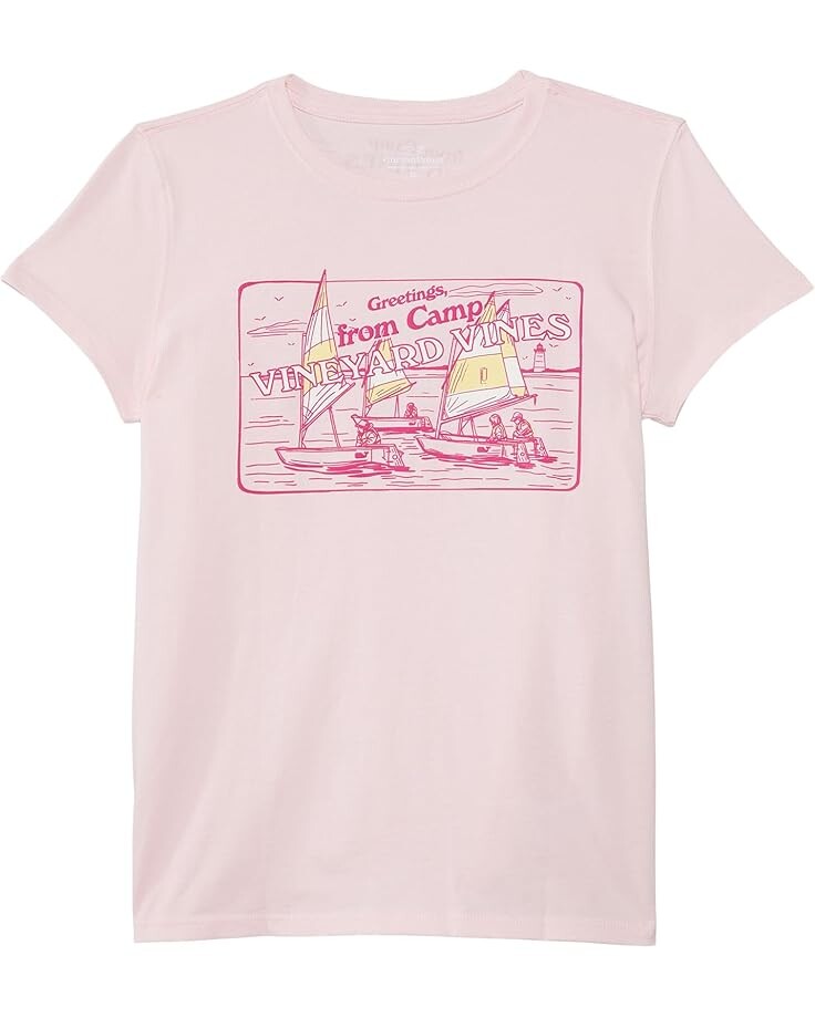 

Футболка Vineyard Vines Kids Letter From Camp Short-Sleeve Tee, цвет Flamingo