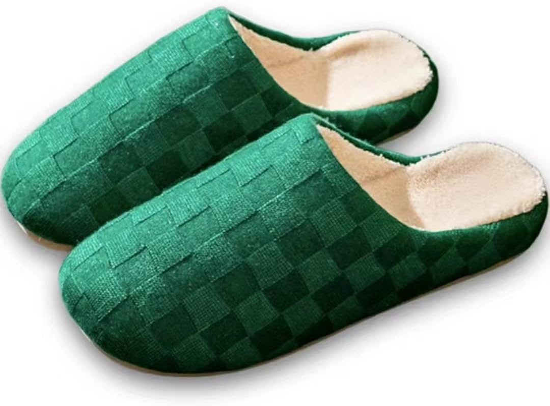 

Пушистые клетчатые тапочки с эффектом памяти, уютные и комфортные, теплые мягкие плюшевые шлепанцы, противоскользящие, для дома и улицы, для женщин и мужчин Auraglor, зеленый