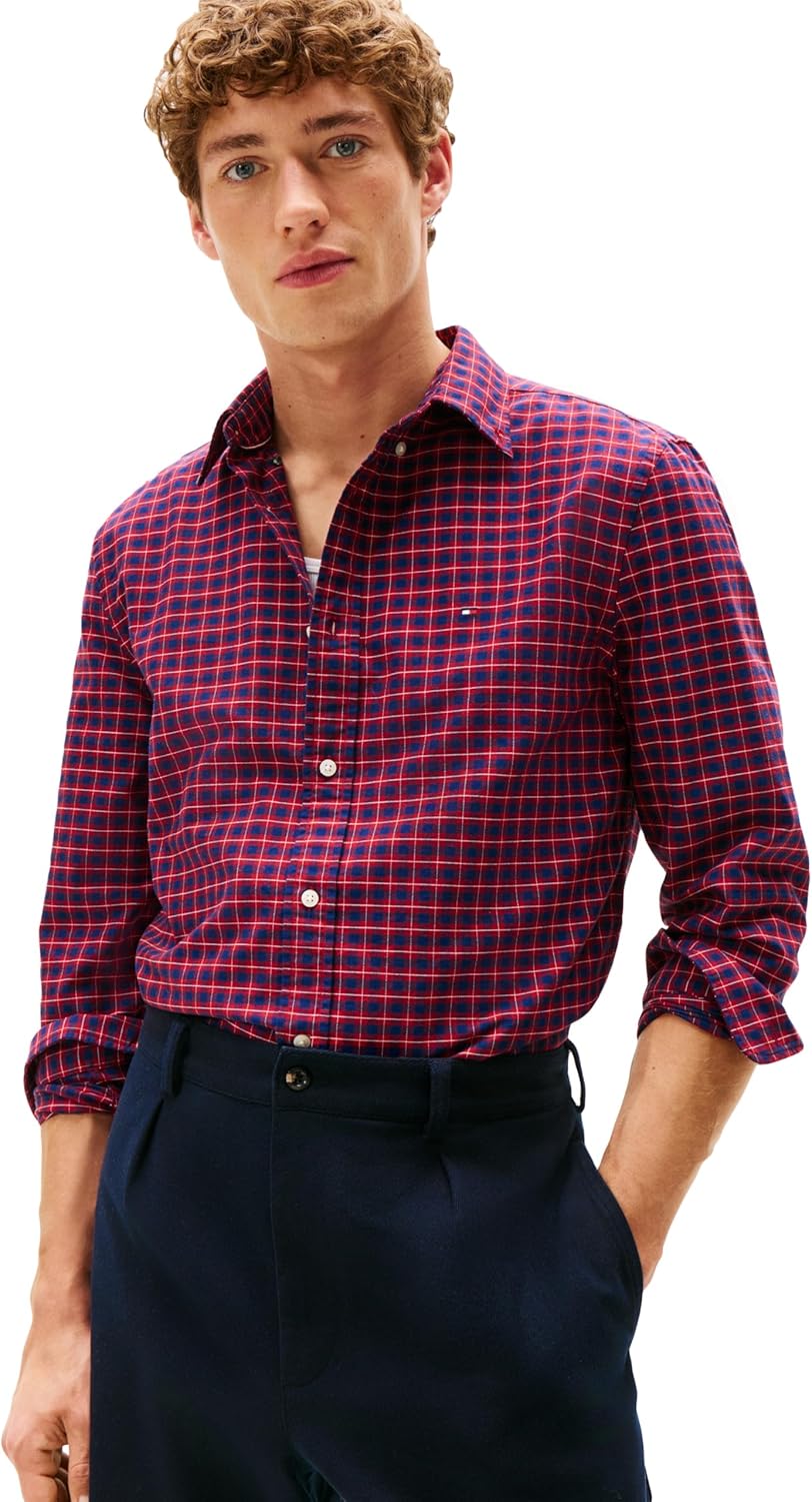 

Мужские рубашки-оксфорды с длинным рукавом Tommy Hilfiger, классический крой, мужские рубашки на пуговицах, также доступны в размерах для больших и высоких размеров., Regatta Red