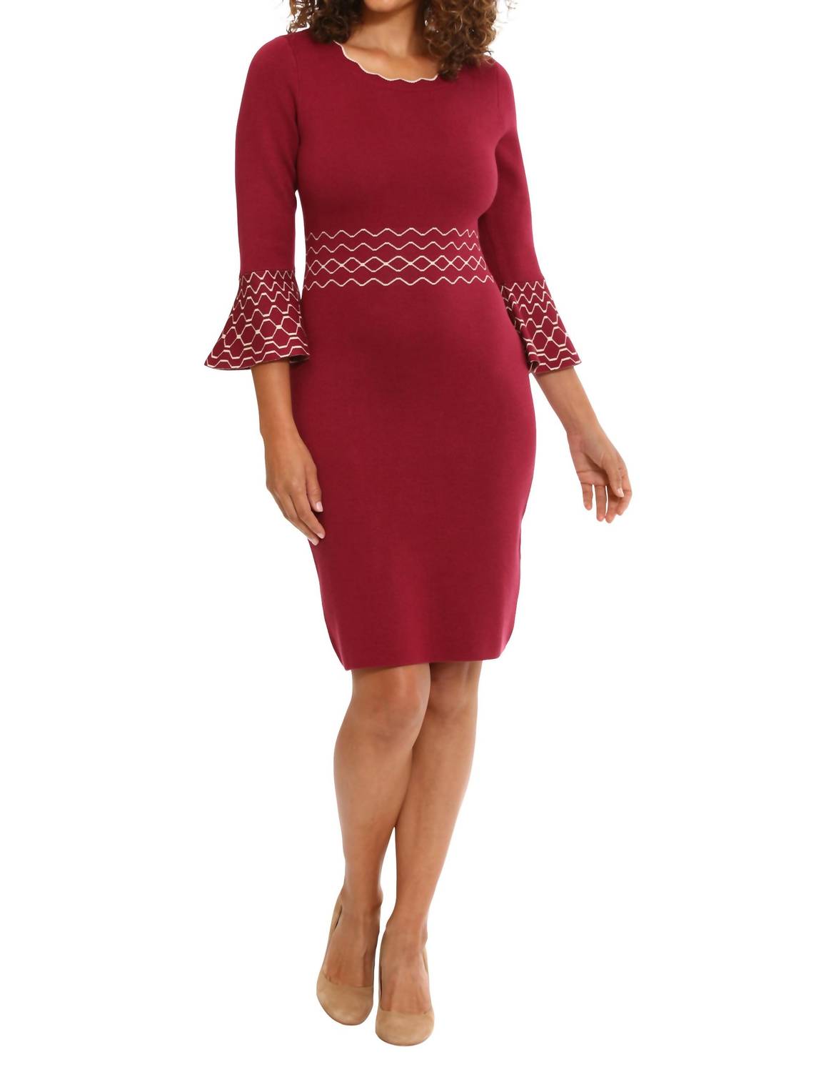 

Платье-свитер Maggy London Fig с рукавами-колокольчиками, насыщенного красного цвета Donna Morgan, темно-красный