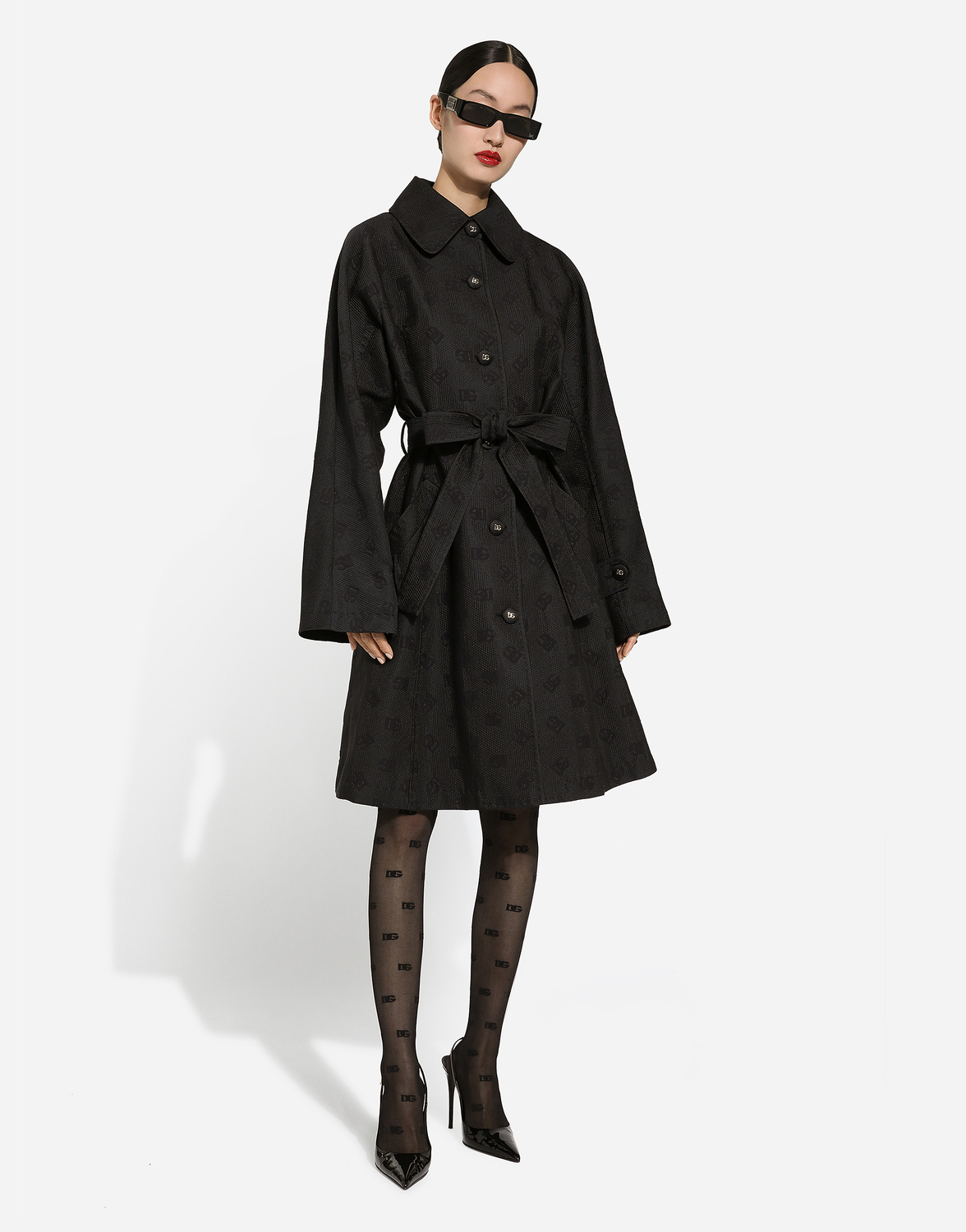 Стеганый жаккардовый тренч с логотипом dg Dolce & Gabbana, черный — фото 2