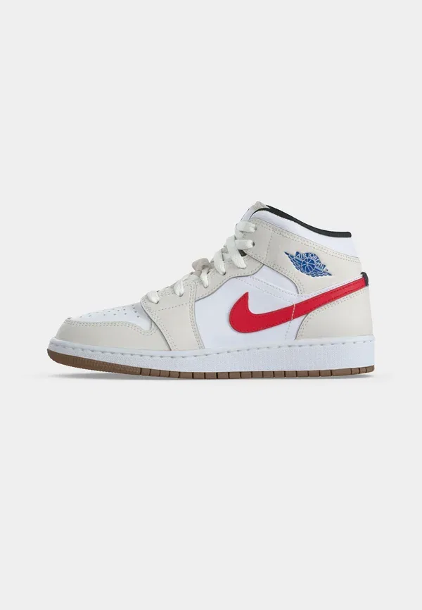 Кроссовки Jordan Air 1 Mid High Top, phantom/game royal/white/sail/university red/off noir, фантом/гейм роял/белый/сейл/университетский красный/офф нуар — фото 2