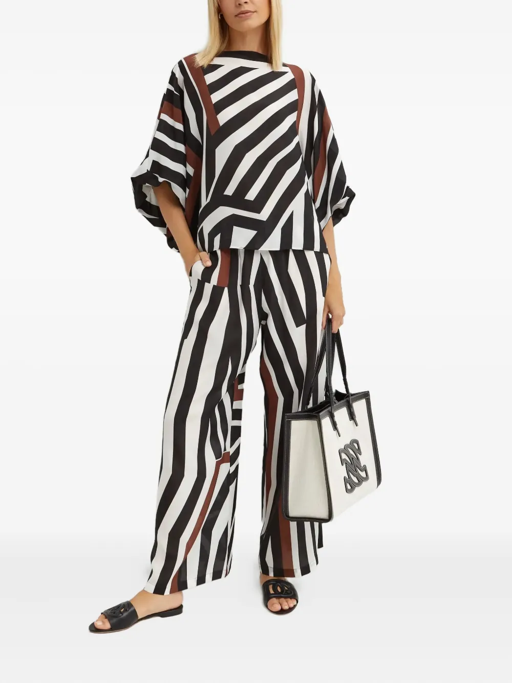 Асимметричная блузка в полоску Camino Max Mara, черный — фото 2