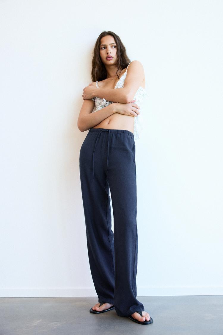 

Брюки-Джоггеры из смеси льна в деревенском стиле Pull And Bear, синий