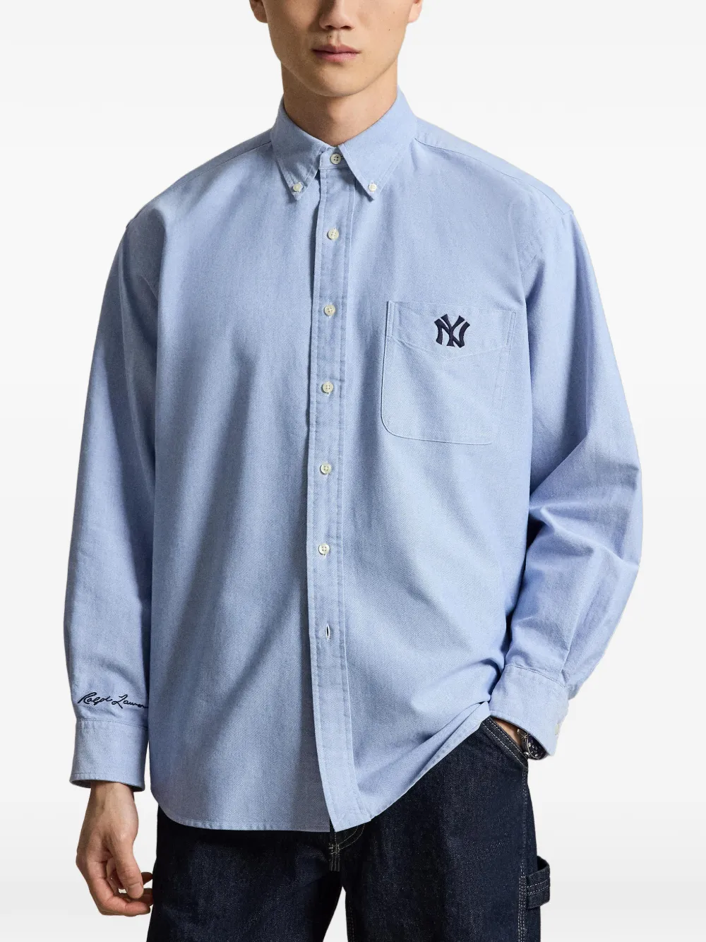 Футболка с фирменной надписью Yankees и карманом Polo Ralph Lauren, синий — фото 3