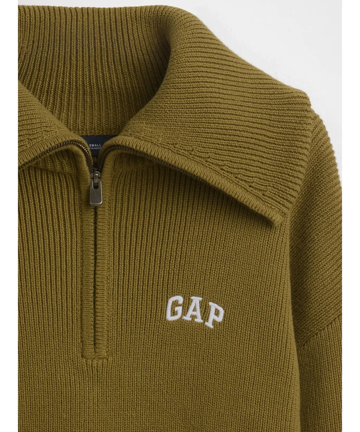 Свитер с полузастёжкой-молнией GAP Relaxed Fit хлопковый укороченный зелёный — фото 4