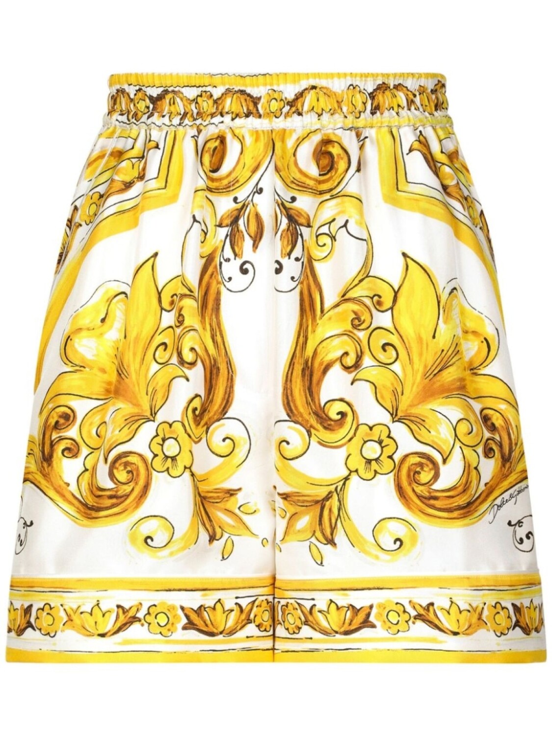 

Dolce & Gabbana шелковые шорты с принтом Majolica, желтый