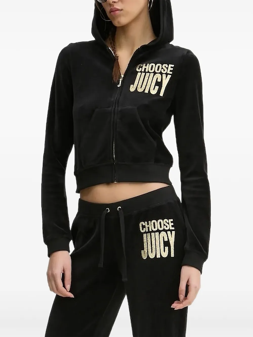 

Велюровая толстовка с капюшоном и застежкой-молнией Juicy Couture, черный