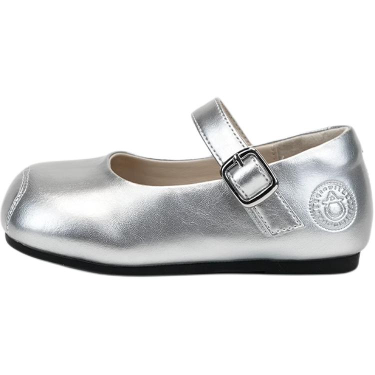 

Дышащие противоскользящие кожаные низкие детские туфли для детей 3-7 лет QINUOSHU, серебряный