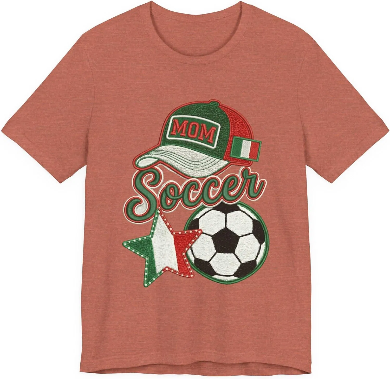 Футболка с принтом Mom Soccer Cap and Ball, Italian Flag Star, Heather Clay
