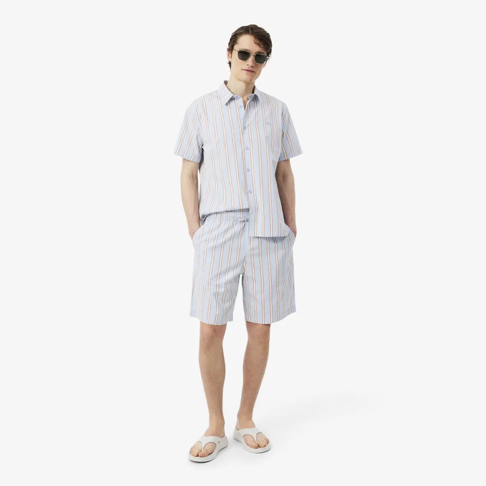 Мужские шорты в полоску из поплина синие от Lacoste