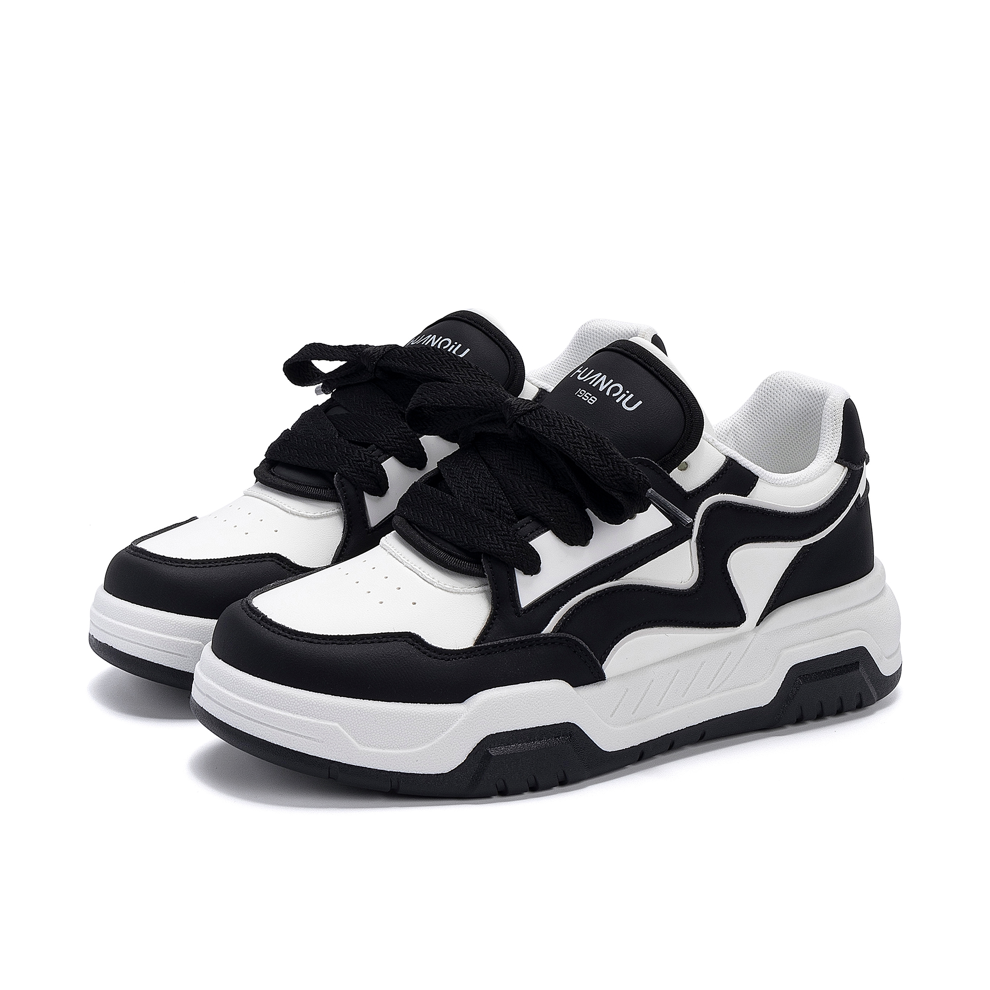 HUANQIU Кроссовки для скейтбординга мужские Synthetic Leather Lightweight Coverage Low top White Black — фото 4