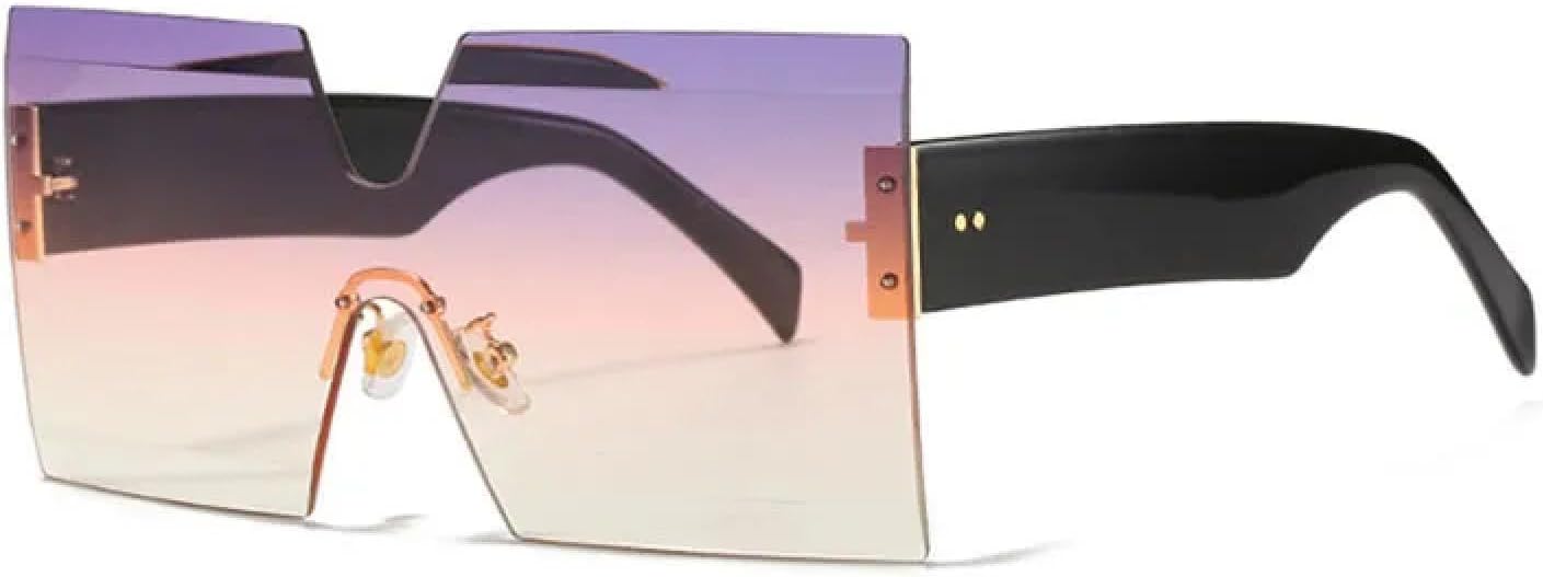 

Цельные безободковые солнцезащитные очки большого размера для женщин и мужчин, роскошные винтажные солнцезащитные очки, популярные очки с заклепками, защита от УФ-излучения UV400 TYUVIVO, Purple Pink