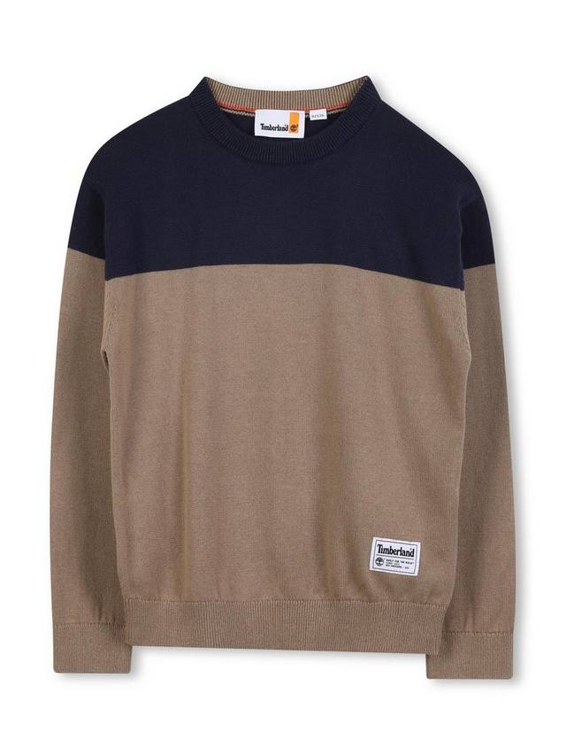 

Детский хлопковый джемпер с цветными блоками и круглым вырезом Timberland, Khaki