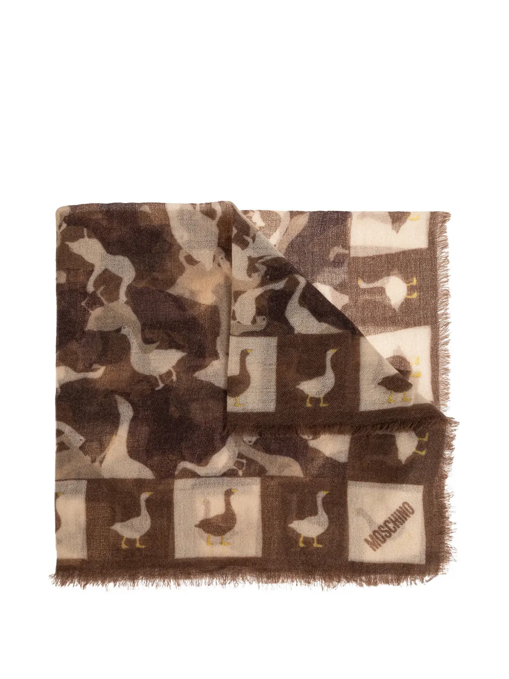 

Шарф с принтом гусей и бахромой Moschino, коричневый