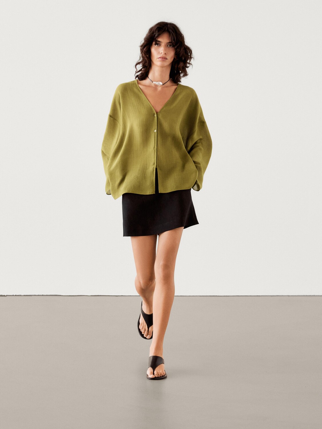 

Рубашка из смеси рами и лиоцелла Massimo Dutti, зеленый