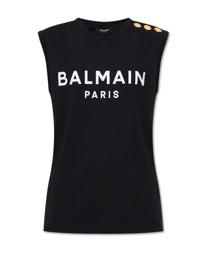 

Футболка без рукавов с логотипом Balmain, черный