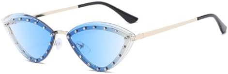 

Винтажные женские солнцезащитные очки «кошачий глаз» с бриллиантами, без оправы, линзы Ocean, треугольные солнцезащитные очки со стразами, защита от ультрафиолета UV400 MTZJH, Gold Blue