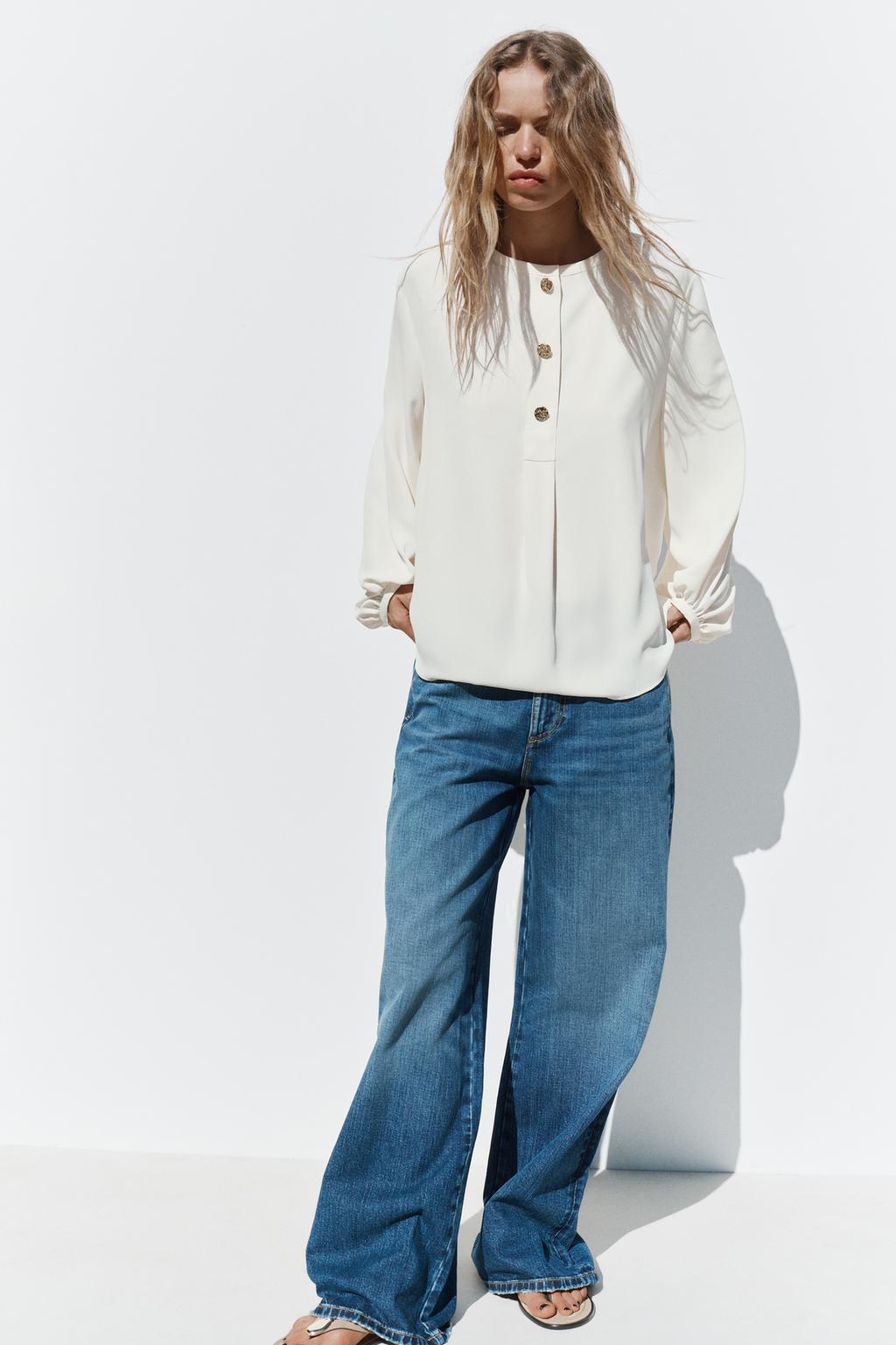 

Струящаяся блузка из крепа ZARA, экрю