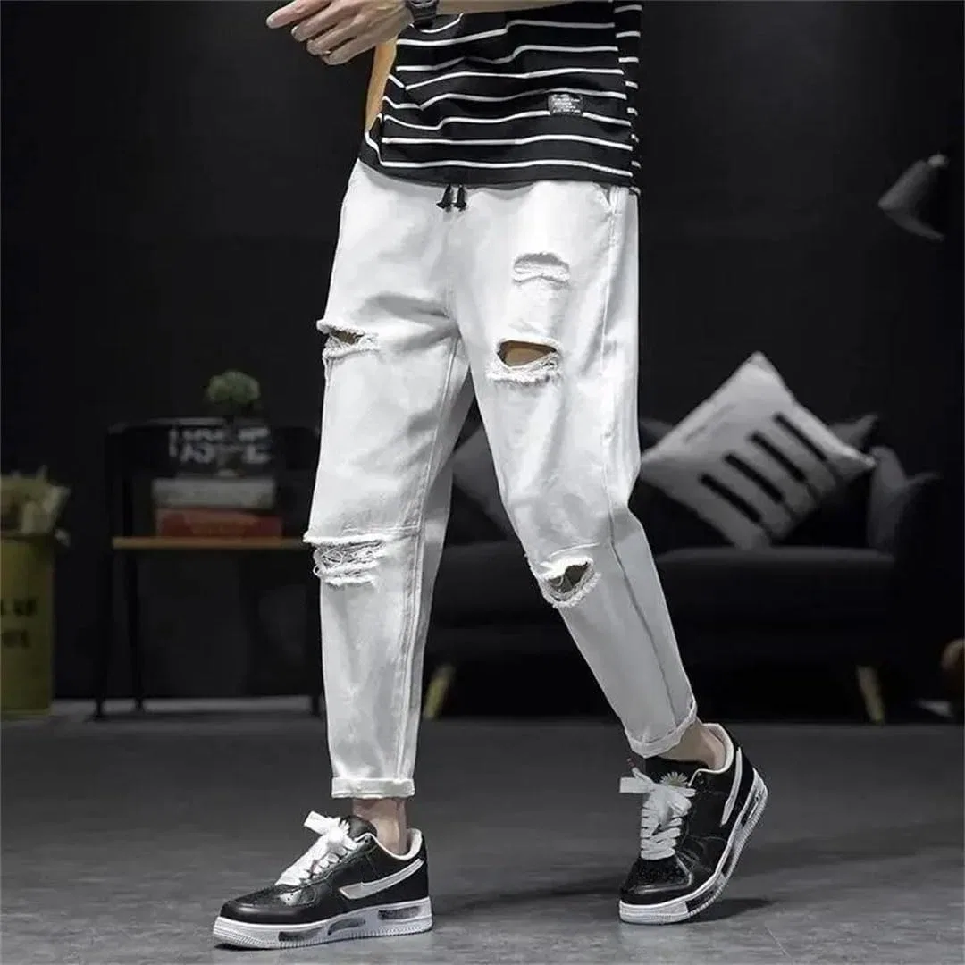 Джинсы, широкие штанины, Men Jeans Harem Streetwear Trousers Wide Leg Cowboy Pants, белые — фото 2