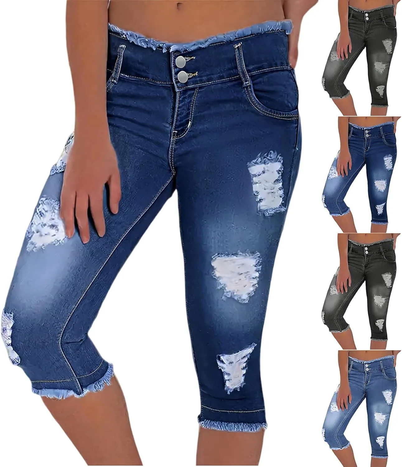 

Рваные джинсы капри для женщин Stretch Skinny с потертостями ZsaeSM