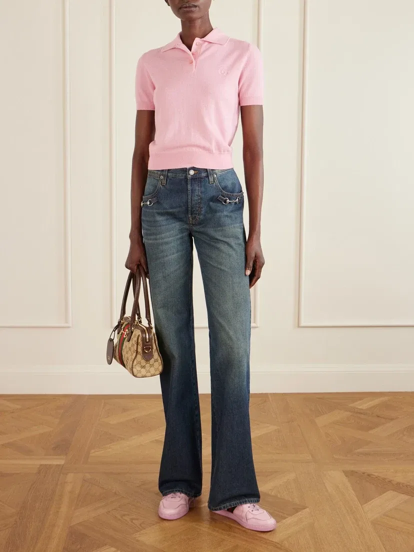 Кожаные кроссовки GUCCI Stretch с отделкой из изношенной тесьмы, розовый — фото 4
