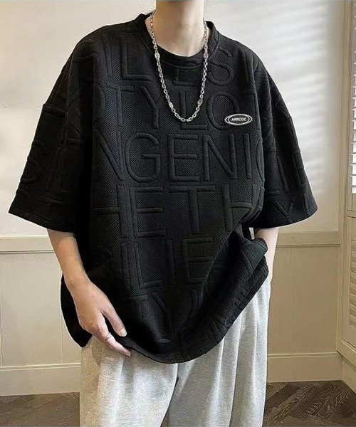 

Мужская футболка, рельефный логотип, корейский стиль AsaAura, черный