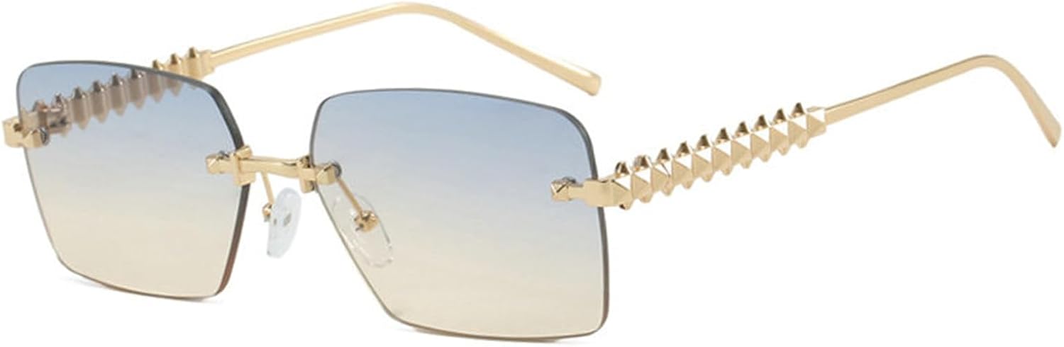 

Солнцезащитные очки Willochra Designer, унисекс, повседневные, для путешествий и покупок, без оправы, с зауженными краями и заклепками, женские, с защитой от УФ-излучения UV400, Blue Yellow