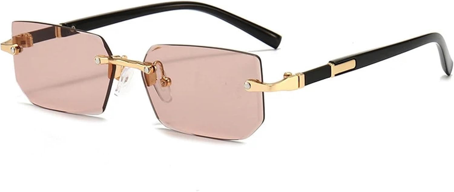 

Солнцезащитные очки без оправы для женщин, прозрачные линзы с градиентом цвета "океан", солнцезащитные очки для мужчин, металлические солнцезащитные очки DSVIGF, Clearshallowpink