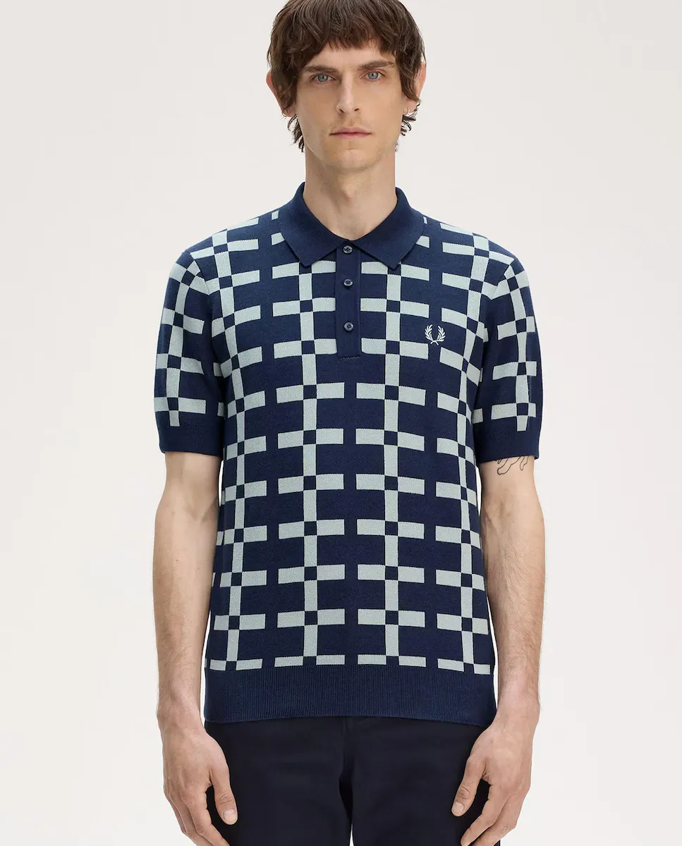 

Мужской свитер с вырезом поло с принтом Fred Perry, синий