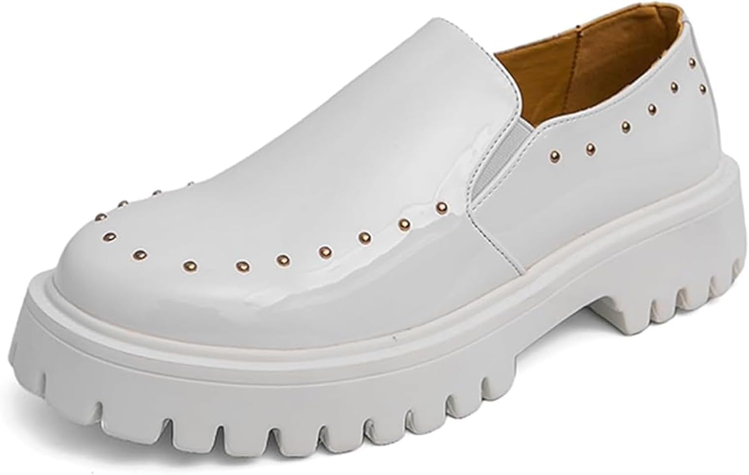 

Мужские блестящие кожаные платформенные лоферы Comfort Penny Locafers с круглым носком, легкая подошва с лучом, золотые заклепки, классические туфли для деловой работы, повседневной ношения Tznbgge