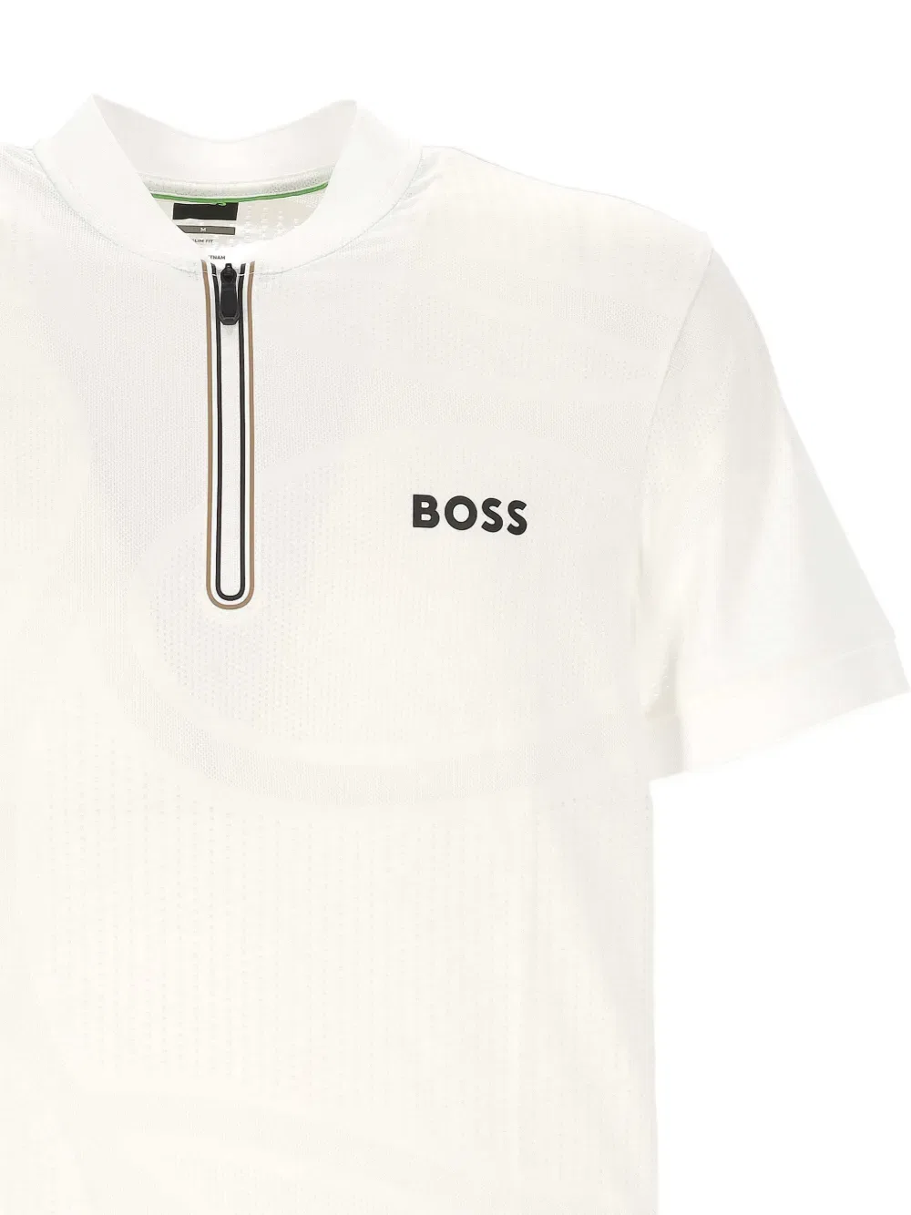 Перфорированная рубашка-поло с застежкой-молнией до середины груди Boss, белый — фото 3