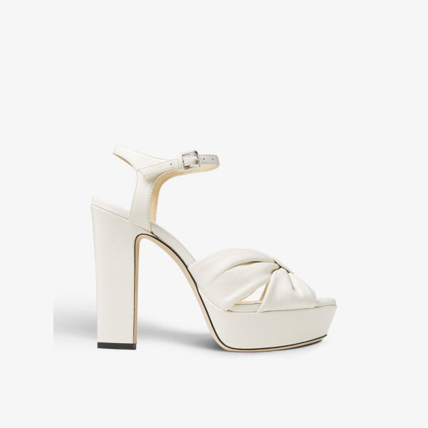 Кожаные туфли на платформе Heloise 120 с завязанными ремешками Jimmy Choo, цвет latte