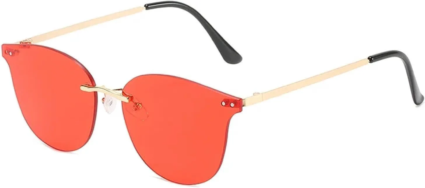 

Модные солнцезащитные очки без оправы для женщин и мужчин в винтажном стиле с заклепками, летние, для путешествий, с защитой от УФ-излучения UV400 Generic, Gold Red