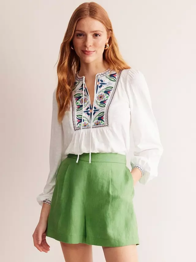 

Топ Boden Embroidered Cotton Yoke Detail, цвет white/multi