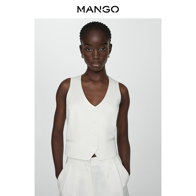 

Женский жилет Mango из смеси хлопка и льна, белый