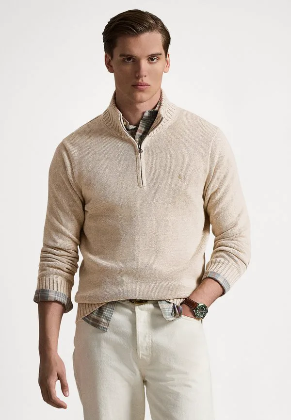 Хлопковый свитер с воротником-стойкой на молнии. Polo Ralph Lauren, Dune Melange