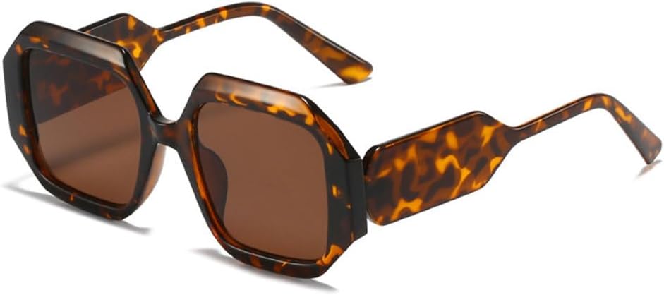 

Женские солнцезащитные очки Polygon Square 2027 года, винтажные градиентные очки с защитой от УФ-излучения UV400, мужские солнцезащитные очки с широкими дужками MTZJH, Leopard Tea