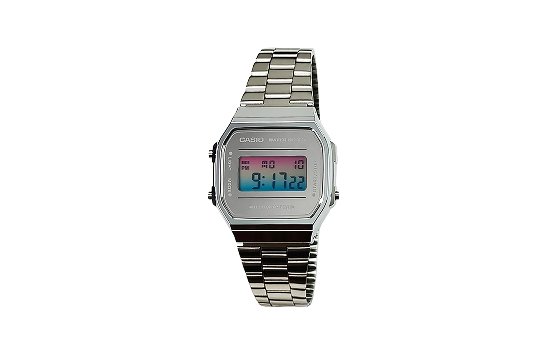 

CASIO Часы Retrofit Series Quartz Movement Stainless Steel Strap Watch Men's Watch Red Watch Dial, Silver Dial with Pink Blue Gradient Glass