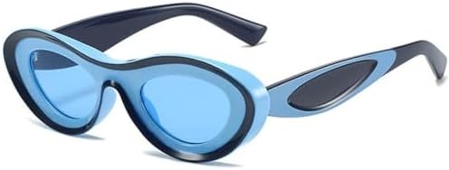 

Солнцезащитные очки в стиле ретро, ​​двухцветные, овальные, для женщин и мужчин, модель 2026 года, в стиле стимпанк, для активного отдыха на природе MTZJH, C4 Sky Blue Blue