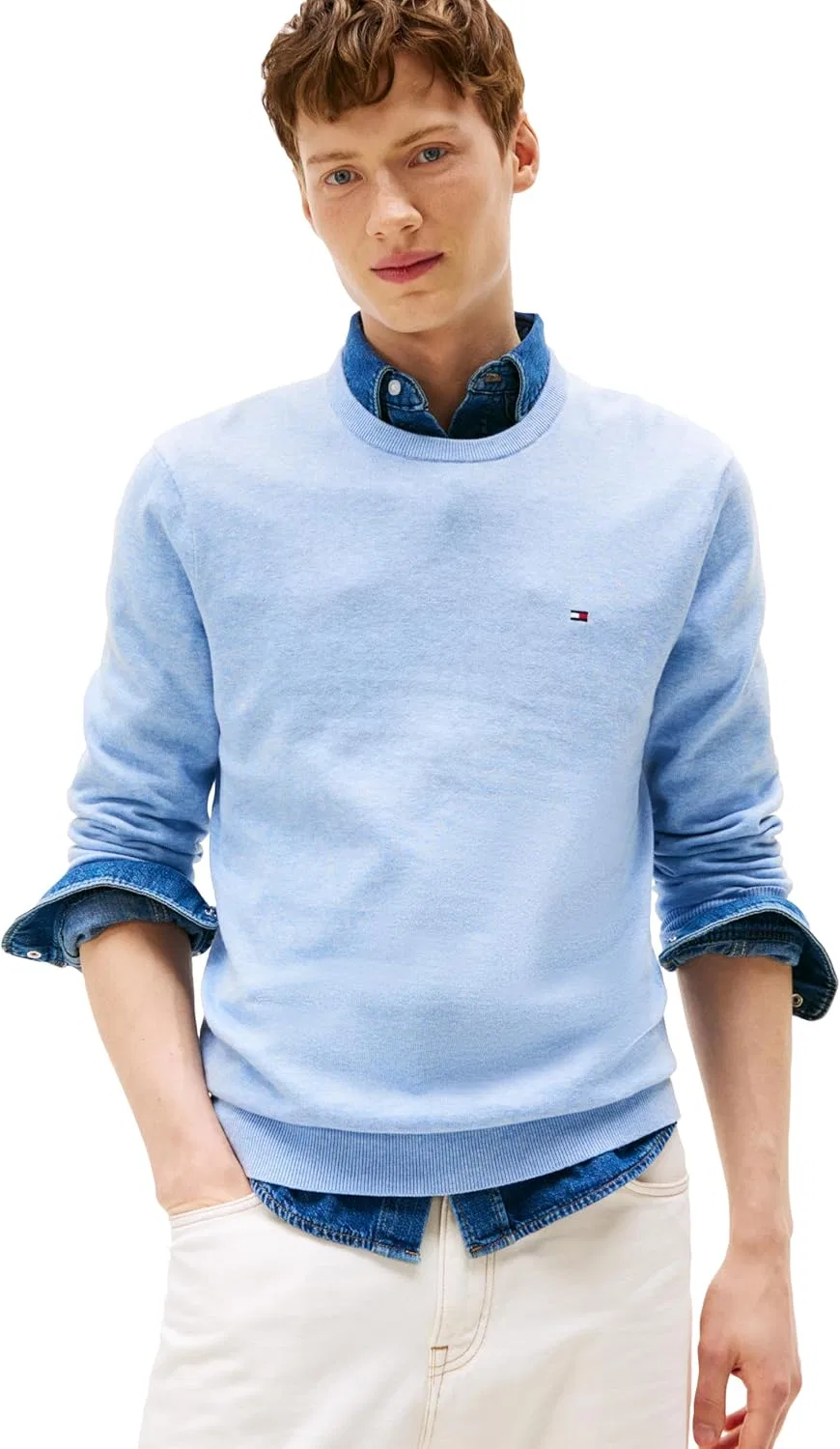 Tommy Hilfiger мужской хлопковый однотонный свитер с круглым вырезом легкий пуловер, также доступен в размерах Big & Tall, синий