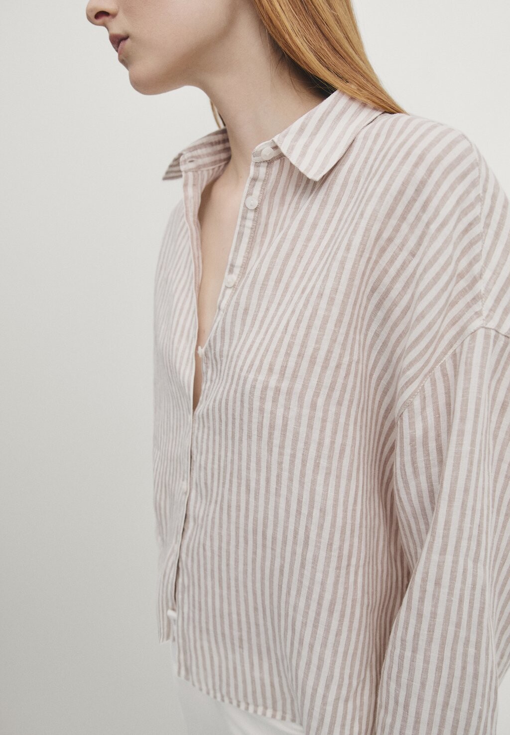 

Блузка на пуговицах STRIPED CROP Massimo Dutti, бежевый