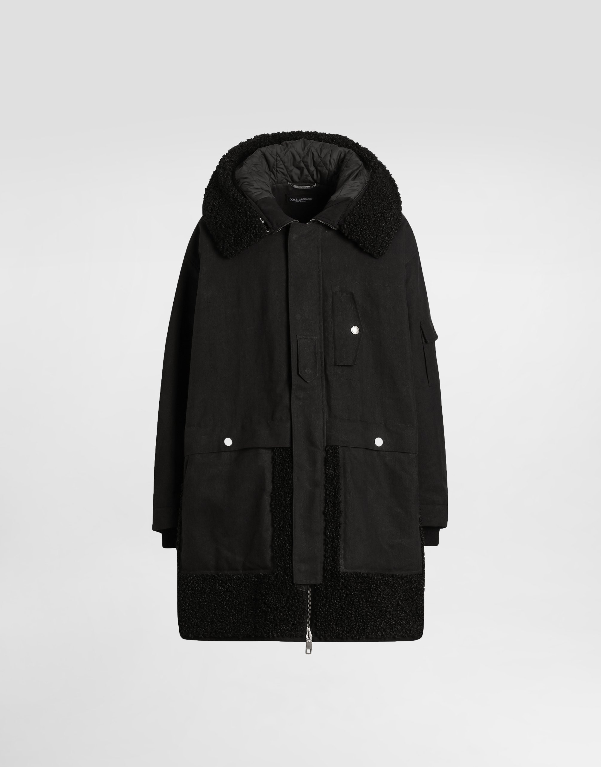 

Длинная пуховая куртка с вощеной отделкой Dolce & Gabbana, черный