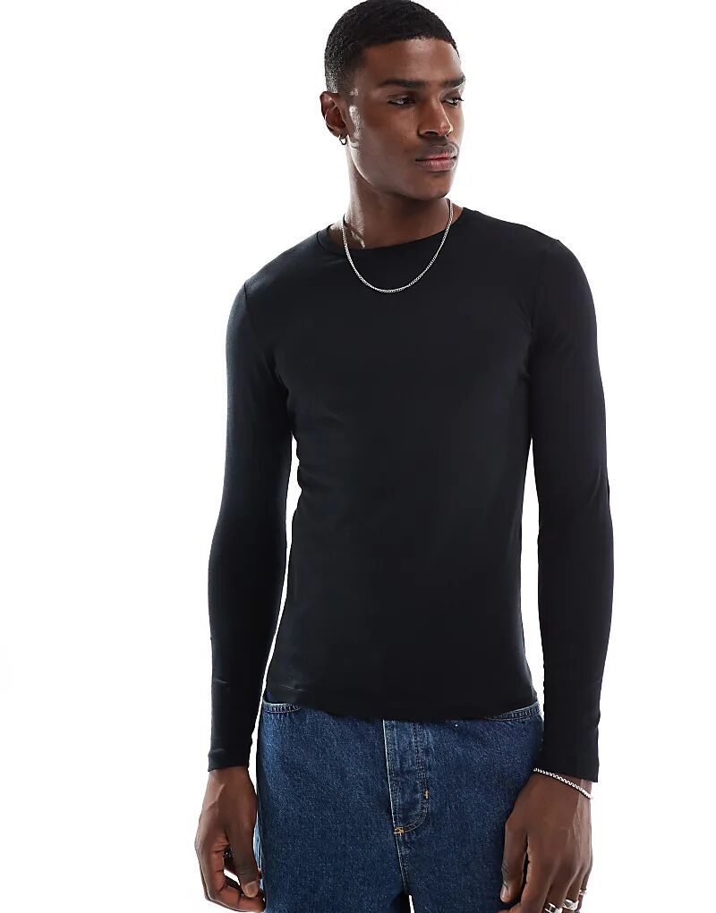 

Футболка Essential Muscle Fit с длинными рукавами черного цвета ASOS DESIGN