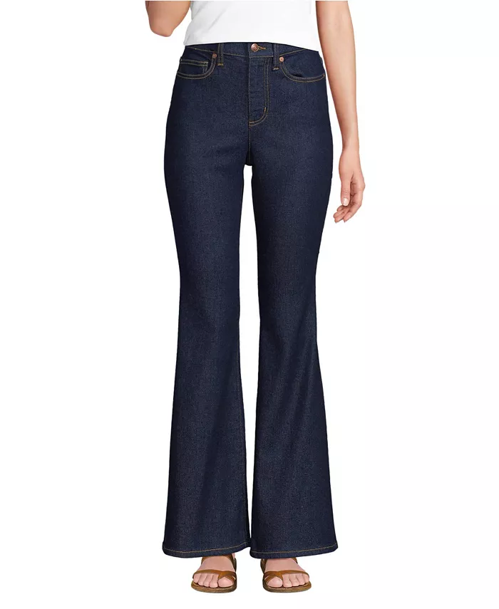 

Женские джинсы Recover Denim с высокой талией и узкими джинсами-клеш Lands' End, синий