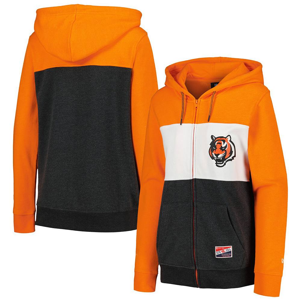 

Женская худи New Era Orange Cincinnati Bengals с молнией во всю длину и цветными блоками, цвет Bng Orange