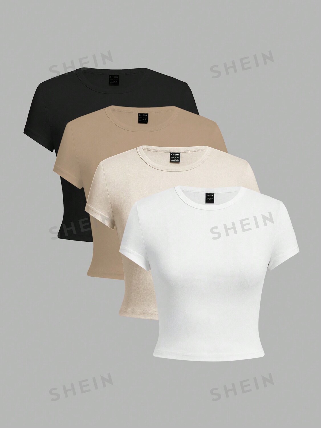 

EZwear Женская повседневная однотонная футболка с короткими рукавами и круглым вырезом, подходящая для лета Shein, мультиколор