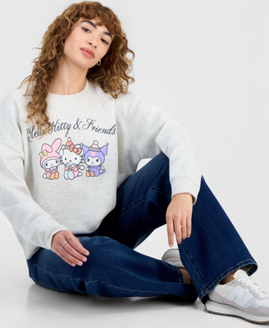Детская флисовая толстовка с круглым вырезом Hello Kitty & Friends Grayson Threads, The Label, Lt Heather Grey — фото 4